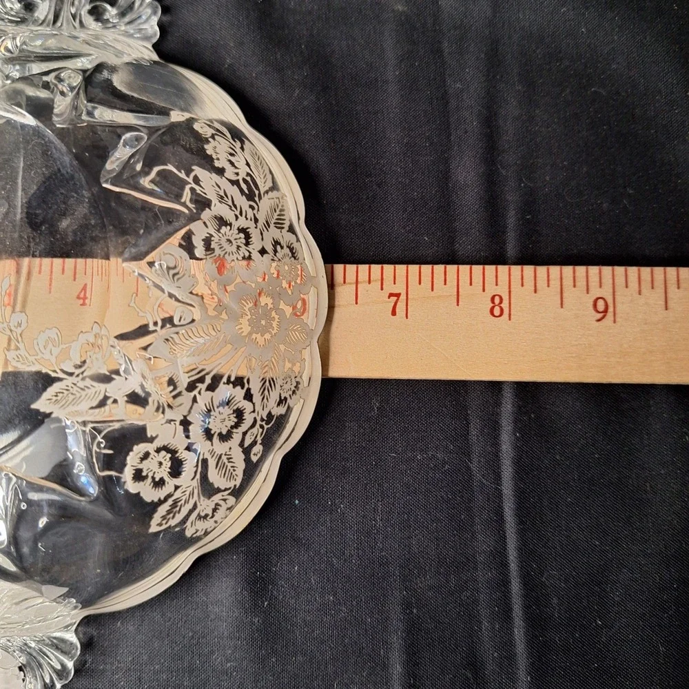 Vintage Silver Overlay Divided‎ Relish Dish Floral Scalloped Candy Bowl 8